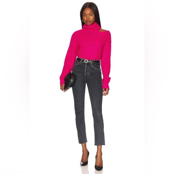 John + Jenn Emilie Cut Out Turtleneck Sweater Hot Pink - Picture 4 of 4